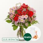 Bild von Herbststrauß für Oma mit Vase & Ferrero Giotto 3er