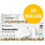 Bild von Infowerk Thermorollen 80 mm x 80 mm x 12 mm, 90 Meter, Thermopapier/Bonrolle/Endlosrolle weiß BPA-frei (PEFC), 20 Stück